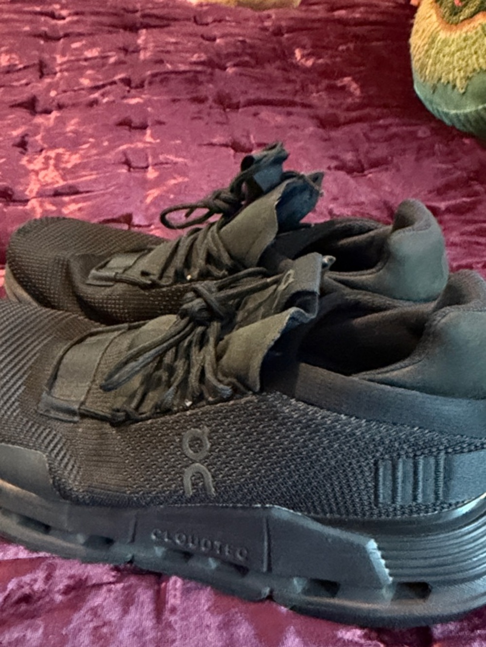 On Running women’s All-Black Cloudstreet Athletic Sneakers. Great work shoes.